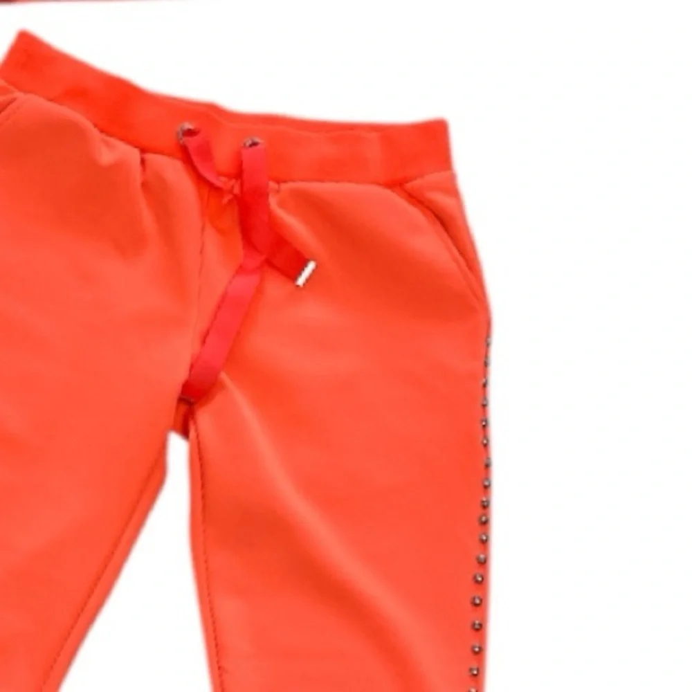 Women's Orange Studded Moto Jogger Set